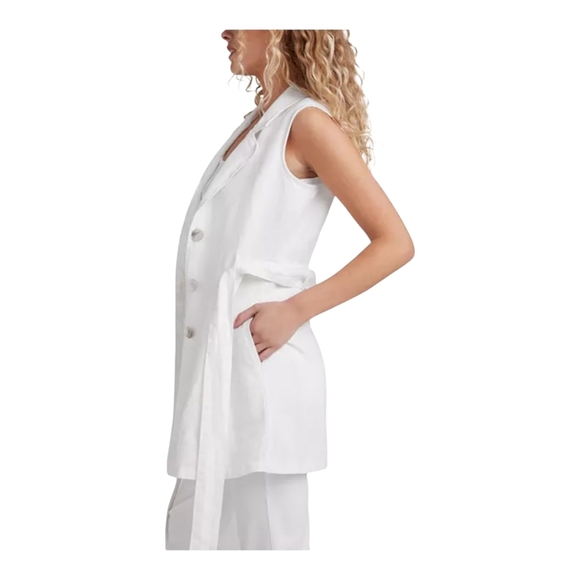 Bella Dahl White Sleeveless Linen Mini Dress / Blazer Dress Sz Medium - Picture 8 of 13